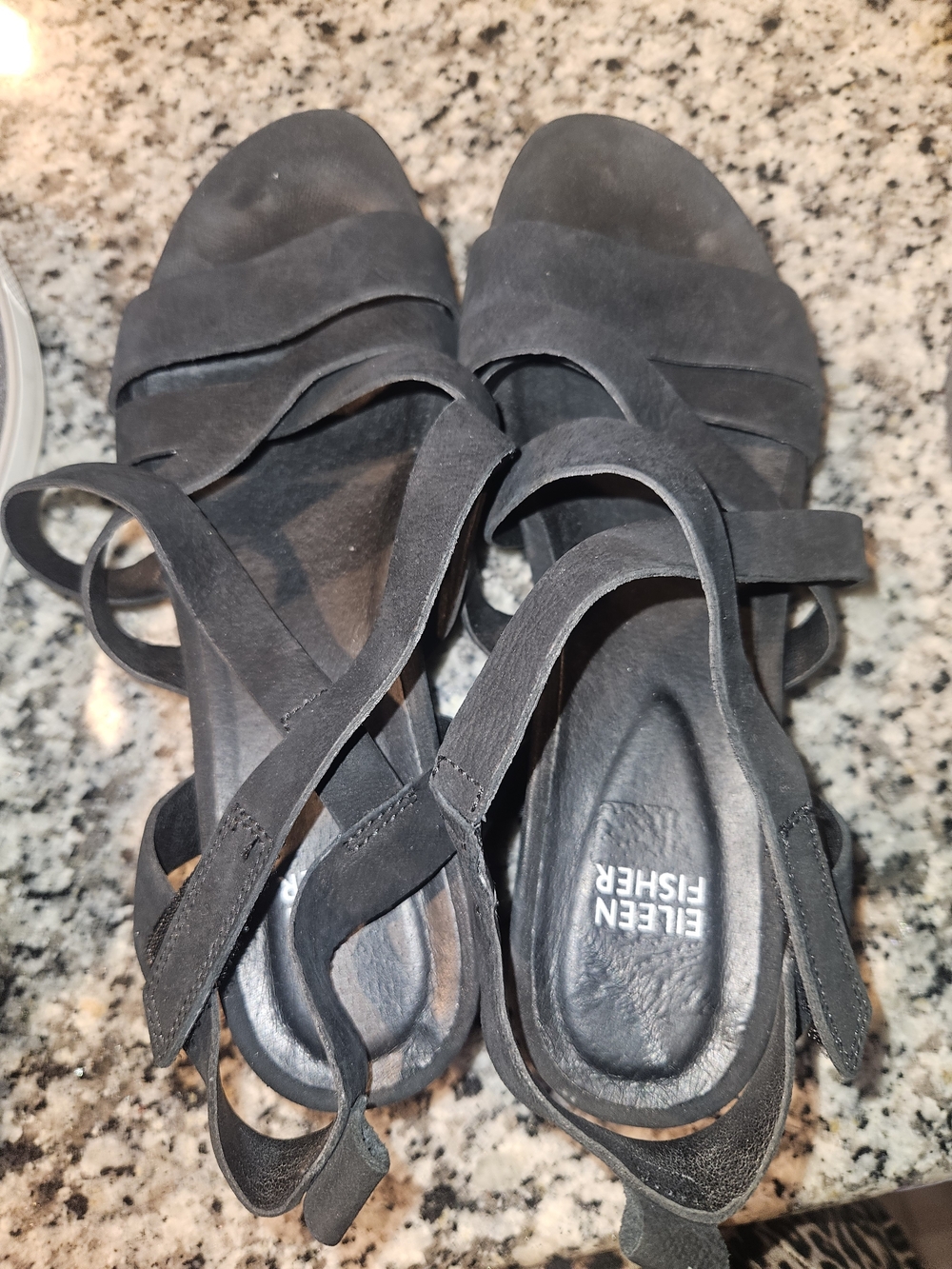 Eileen Fisher Black Suede Strappy Heeled Sandals